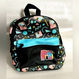 MTV Mini Backpack - Bioworld Faux Leather Black 11.5"  Purse New with tag Retro